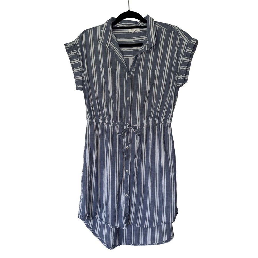 Japna Blue White Striped Button Down Shirtdress‎ Cotton Blend Size L